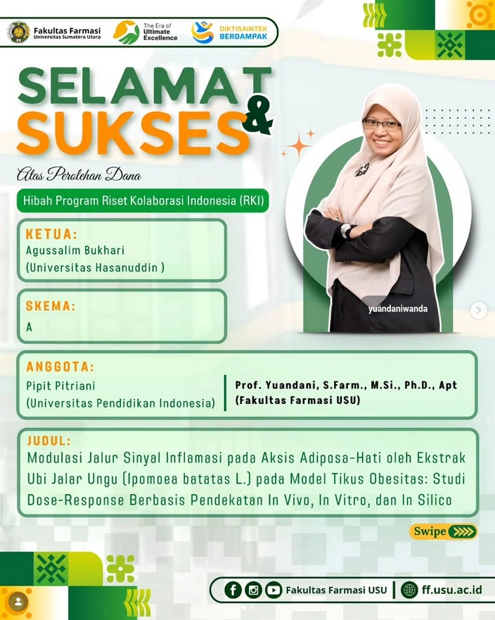 Prof. Yuandani Fakultas Farmasi USU Terlibat dalam Riset Kolaboratif Nasional tentang Obesitas dan Inflamasi